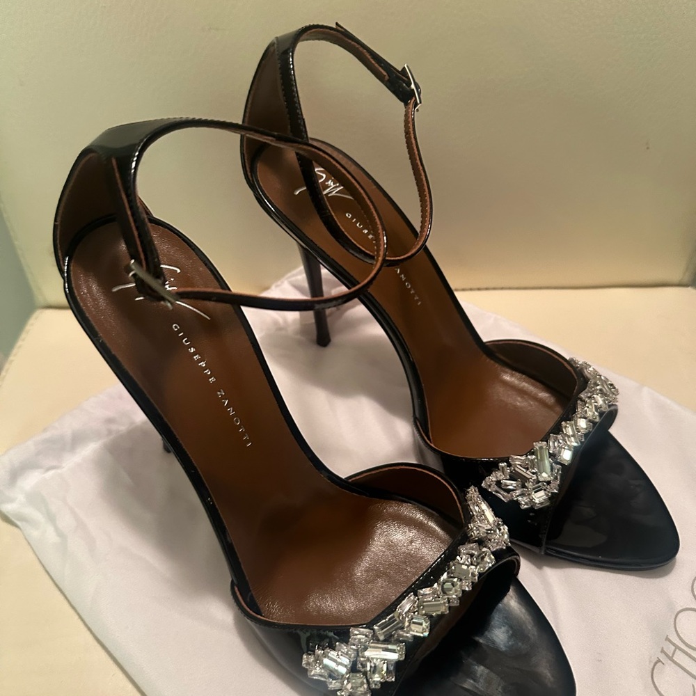 Giuseppe Zanotti Black Stiletto Heels with Crystal Accents size 9